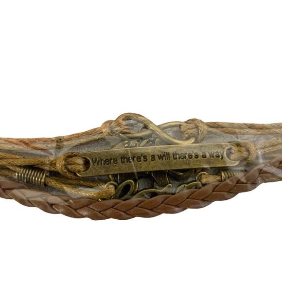 Brown Where There's a Will There's a Way Multi Strand String Charm Bracelet - Picture 2 of 3